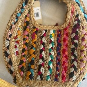 HandWoven vibrant vintage Tote Bag purse bag boho bohemian rattan handbag